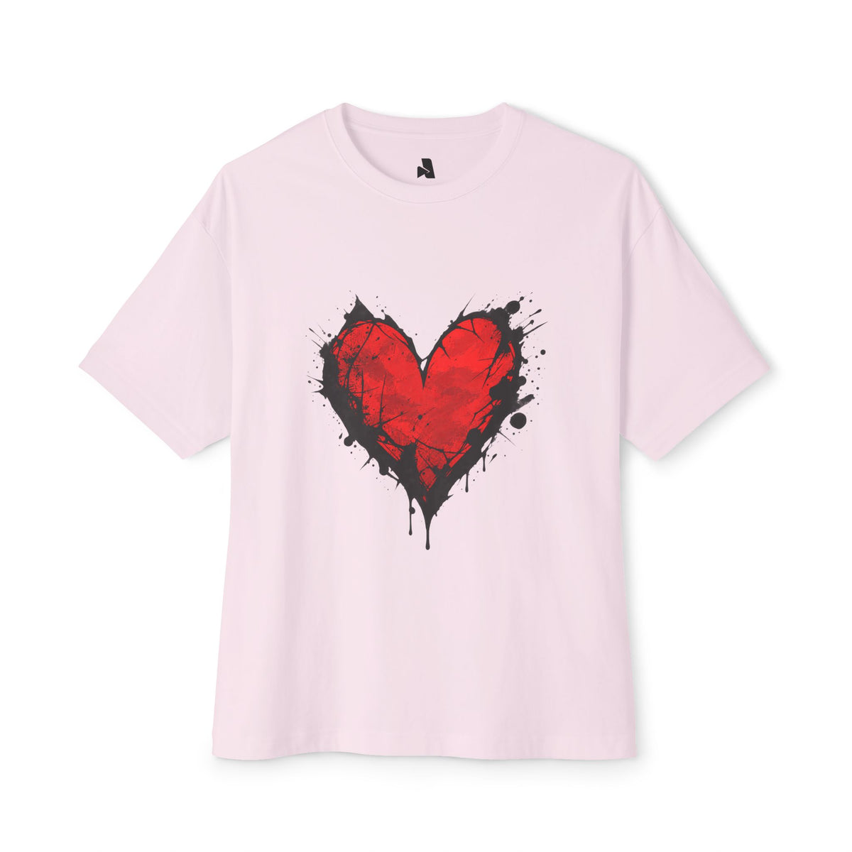 Grunge Red Heart Oversized Tee — Boxy Unisex Graphic T-Shirt
