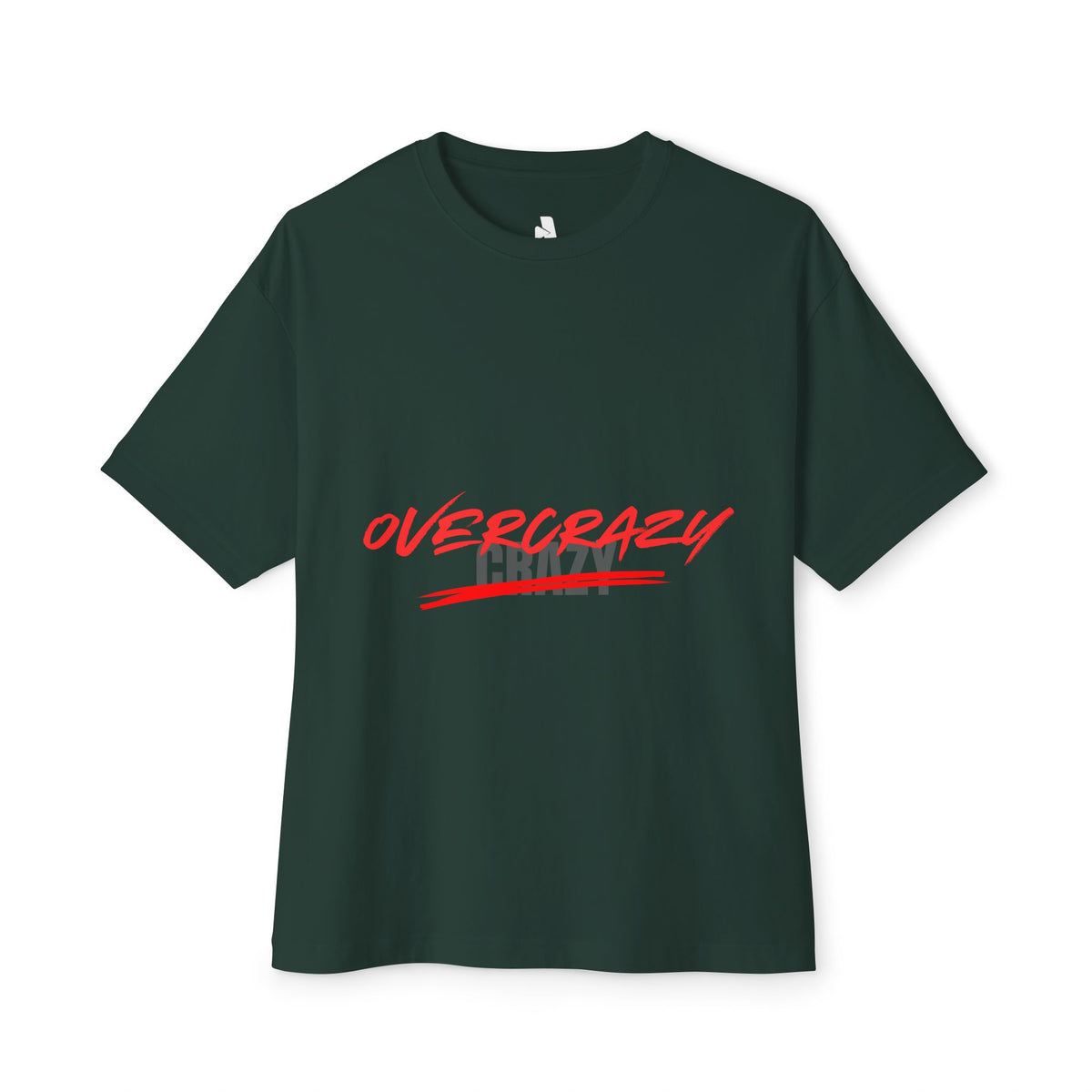 OVERCRAZY Tee — Oversized Boxy White T‑Shirt with Red Script