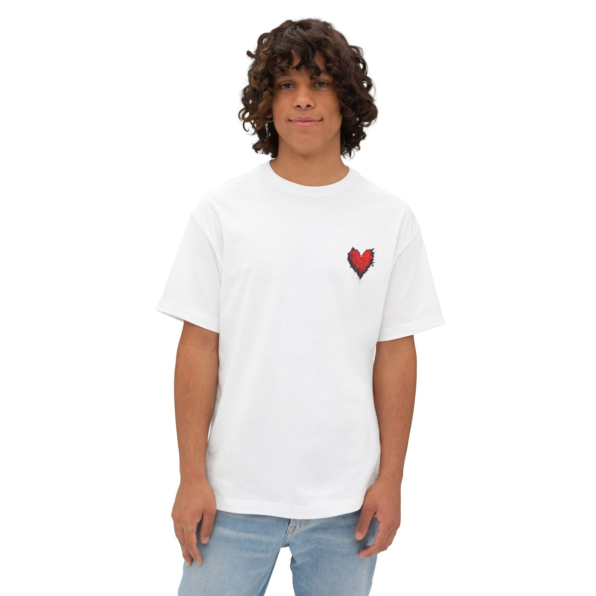 Embroidered Red Heart Tee — Oversized Boxy T-Shirt