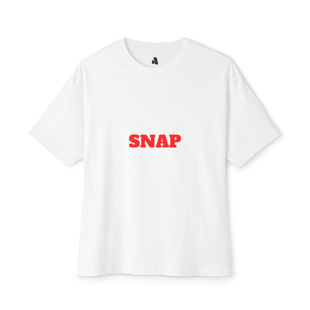 SNAP Graphic Tee — White Oversized Boxy T-Shirt with Bold Red Text