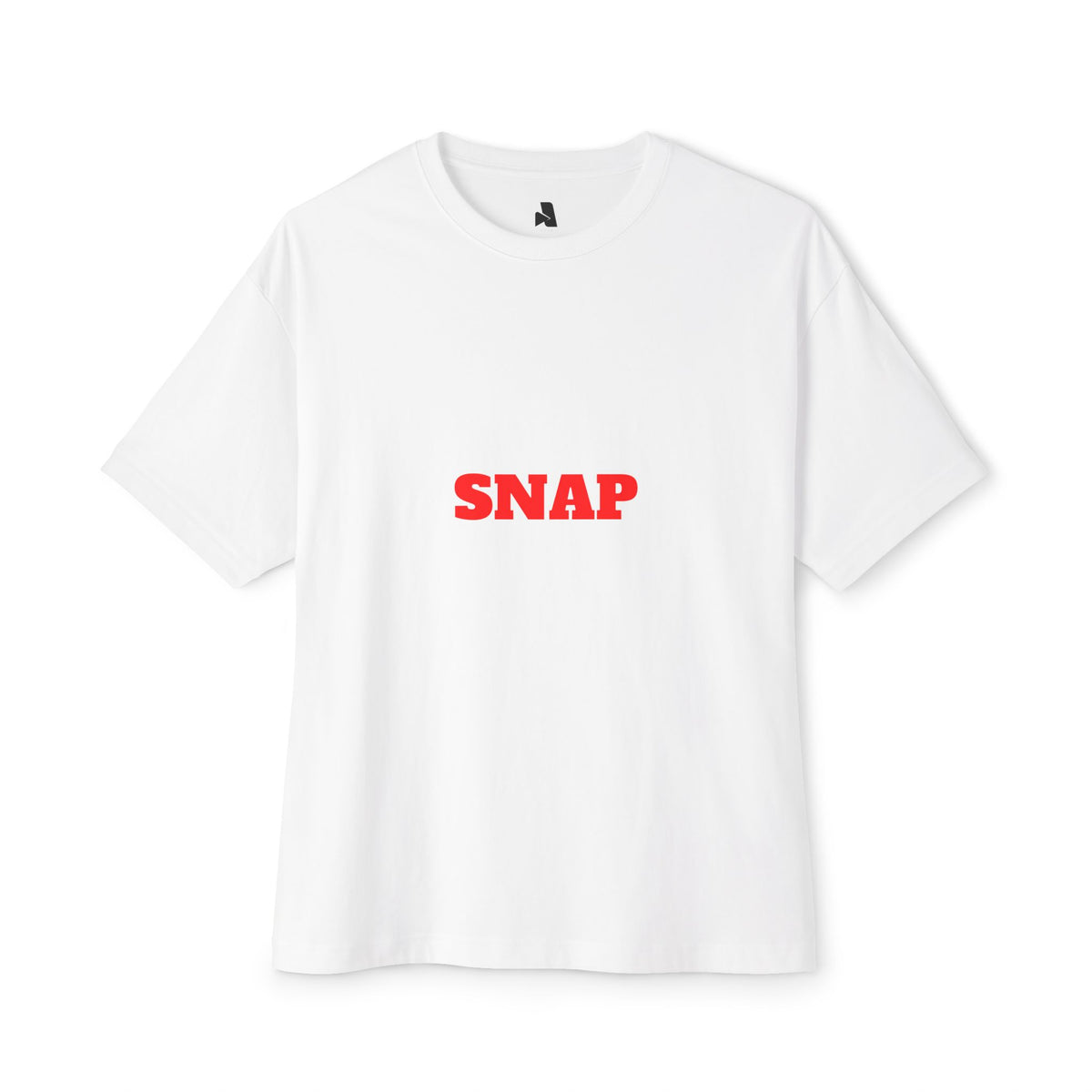 SNAP Graphic Tee — White Oversized Boxy T-Shirt with Bold Red Text