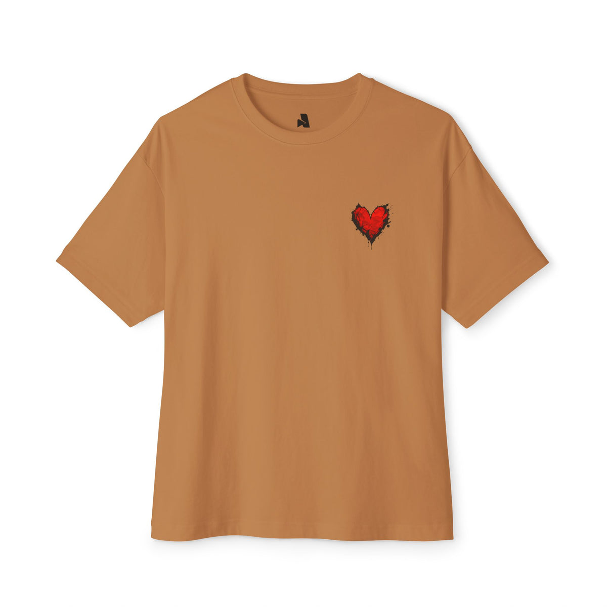 Embroidered Red Heart Tee — Oversized Boxy T-Shirt