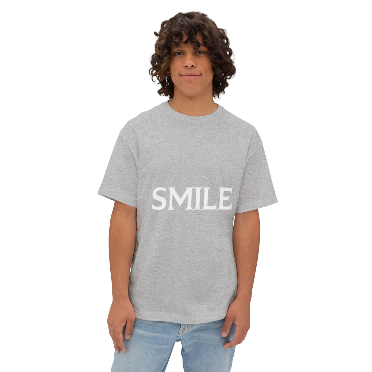 SMILE Graphic Tee — Black Oversized Boxy Shirt with White Gothic Text