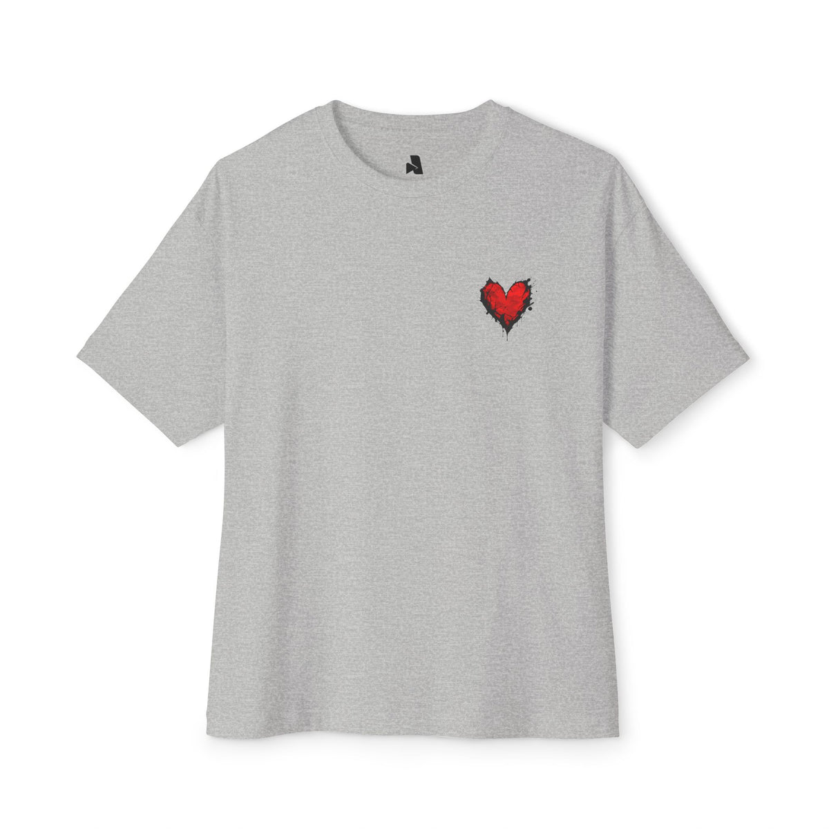 Embroidered Red Heart Tee — Oversized Boxy T-Shirt
