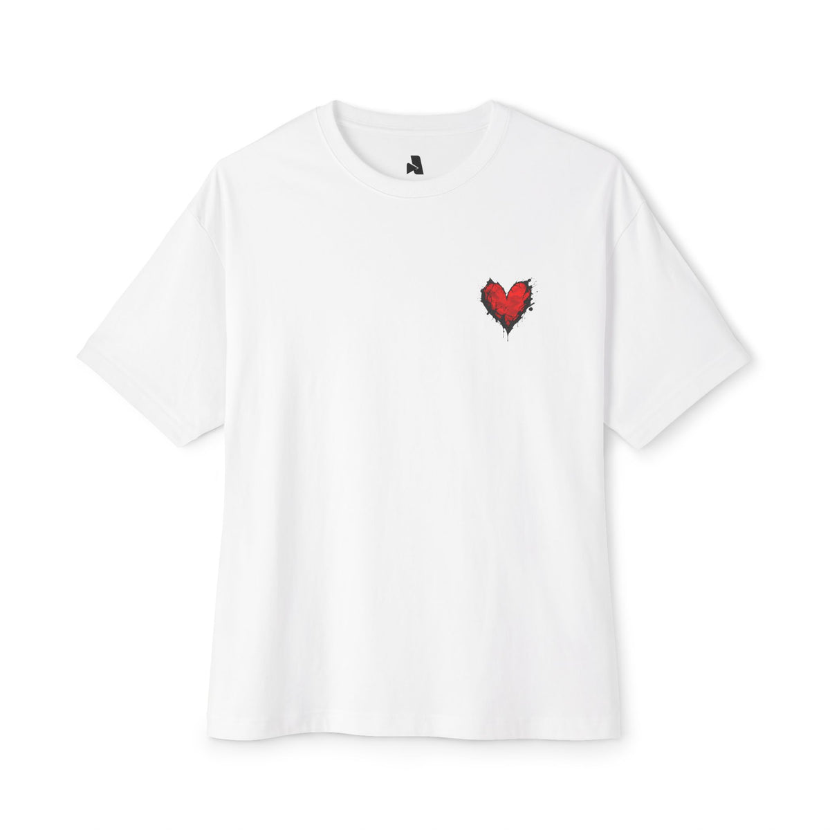 Embroidered Red Heart Tee — Oversized Boxy T-Shirt