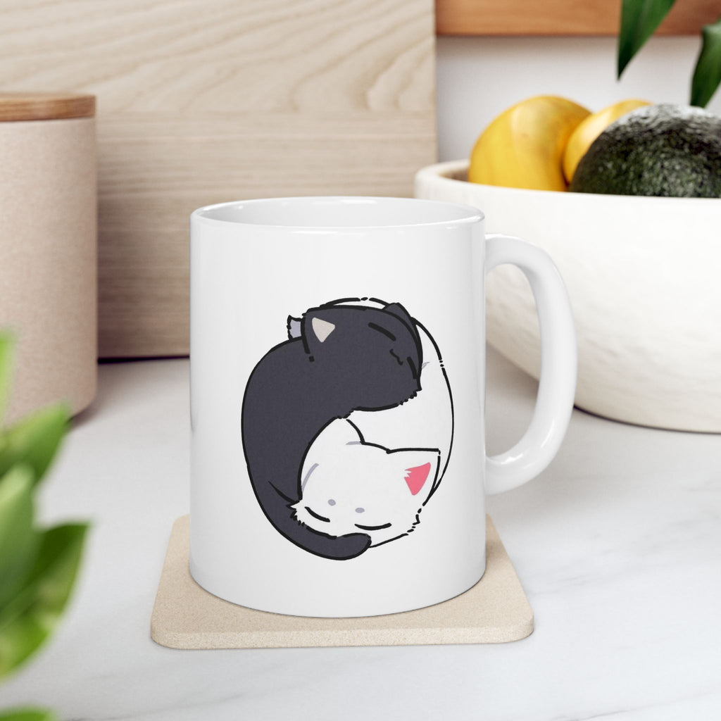 Cat Face Ceramic Mug — Cute Sleeping Kitty Coffee Cup (11oz & 15oz)