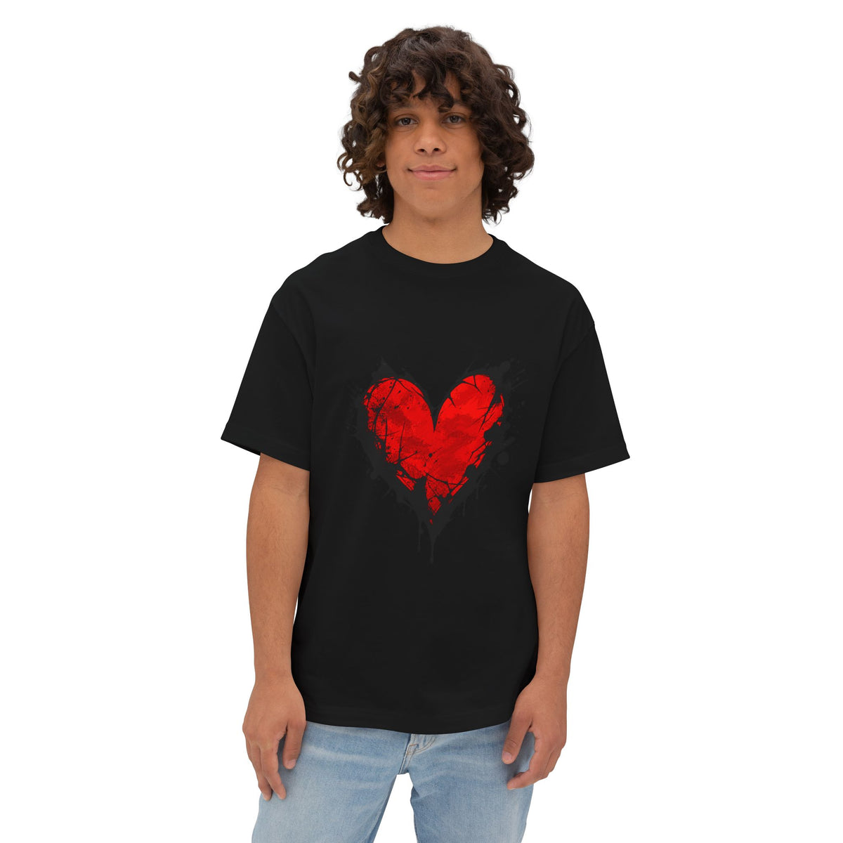Grunge Red Heart Oversized Tee — Boxy Unisex Graphic T-Shirt