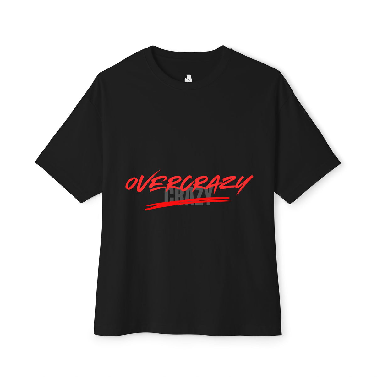 OVERCRAZY Tee — Oversized Boxy White T‑Shirt with Red Script