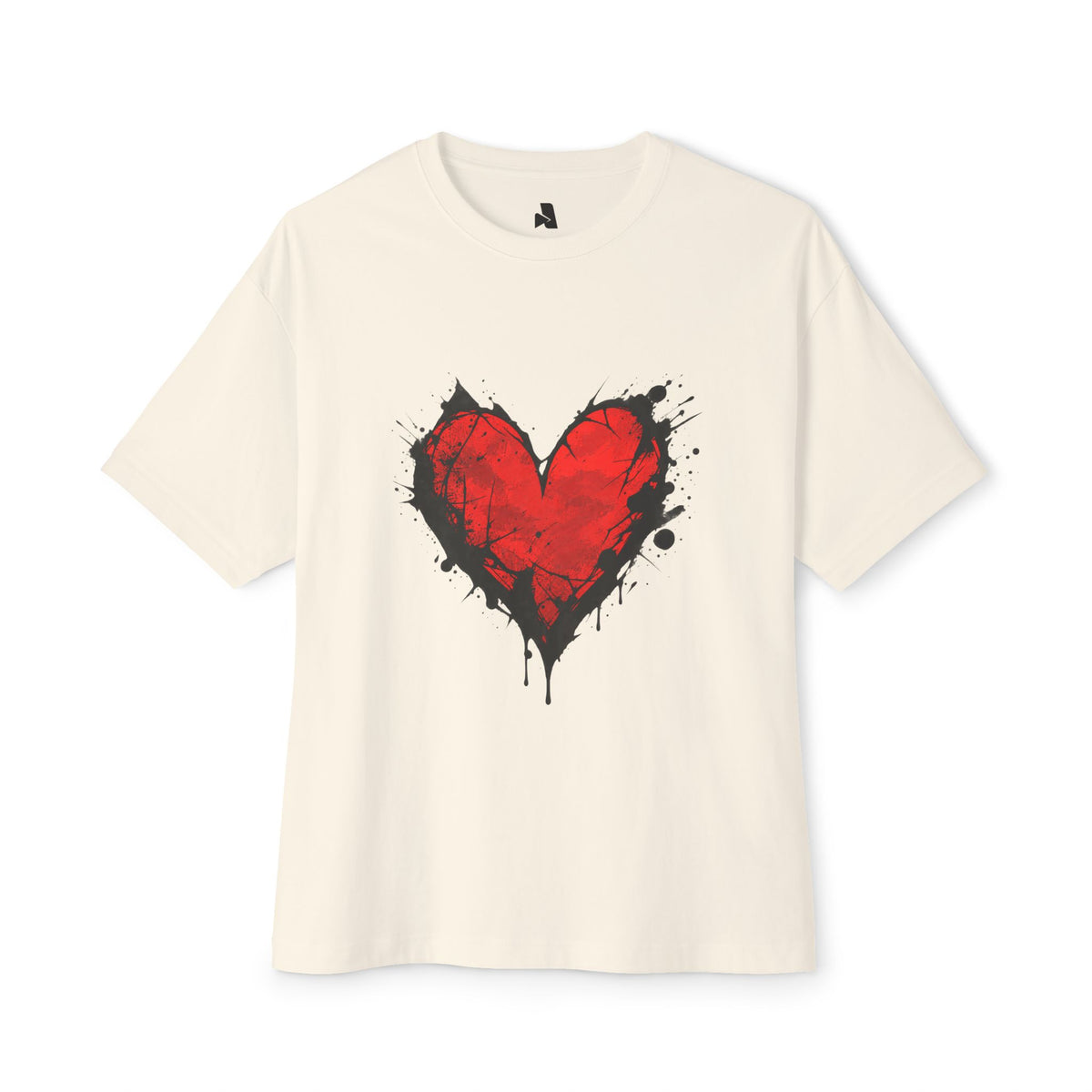 Grunge Red Heart Oversized Tee — Boxy Unisex Graphic T-Shirt