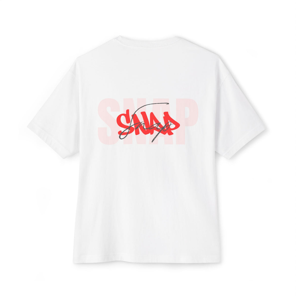 SNAP Graphic Tee — White Oversized Boxy T-Shirt with Bold Red Text