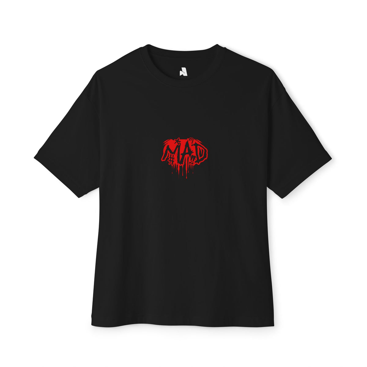 Boxy Tee — Small Red Drip "MAD" Logo Chest Graphic
