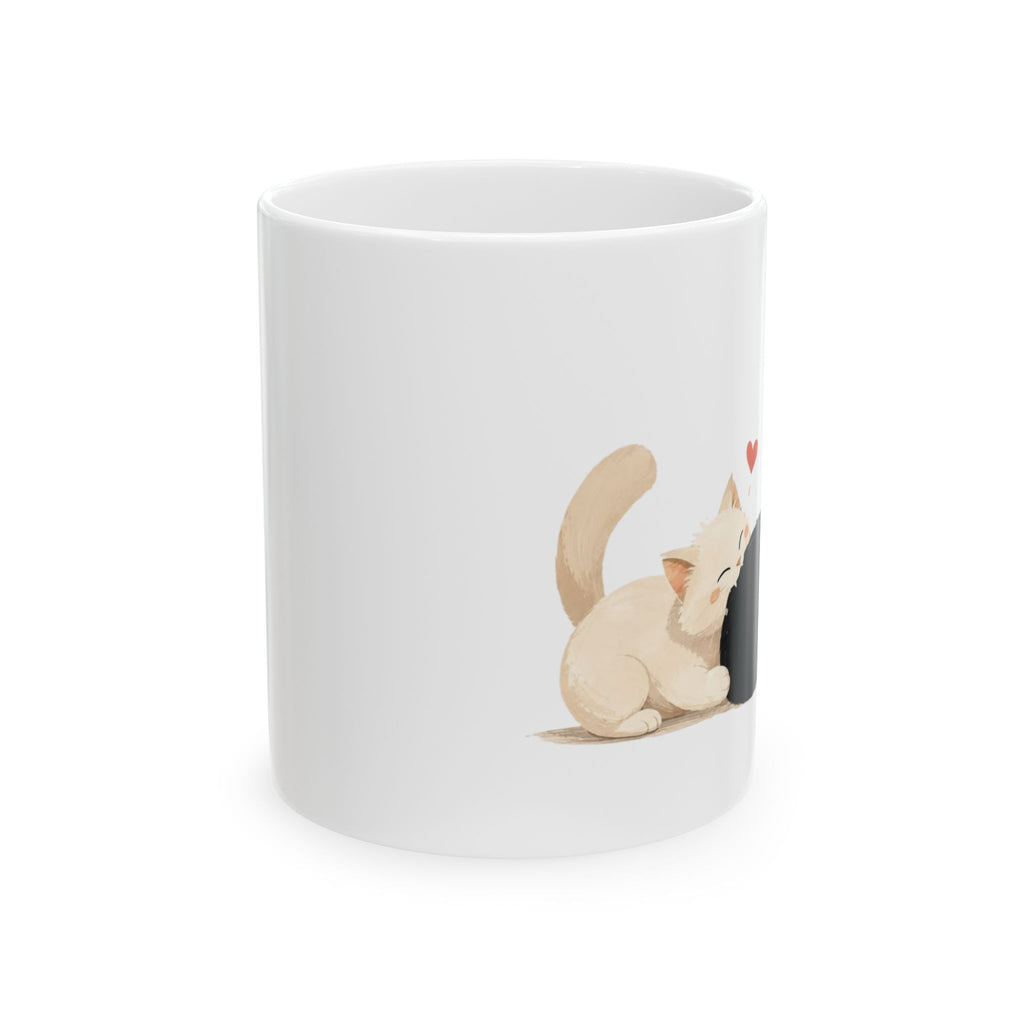 Cute Cats Ceramic Mug – Kissing Cats Illustration Coffee Cup (11oz, 15oz)