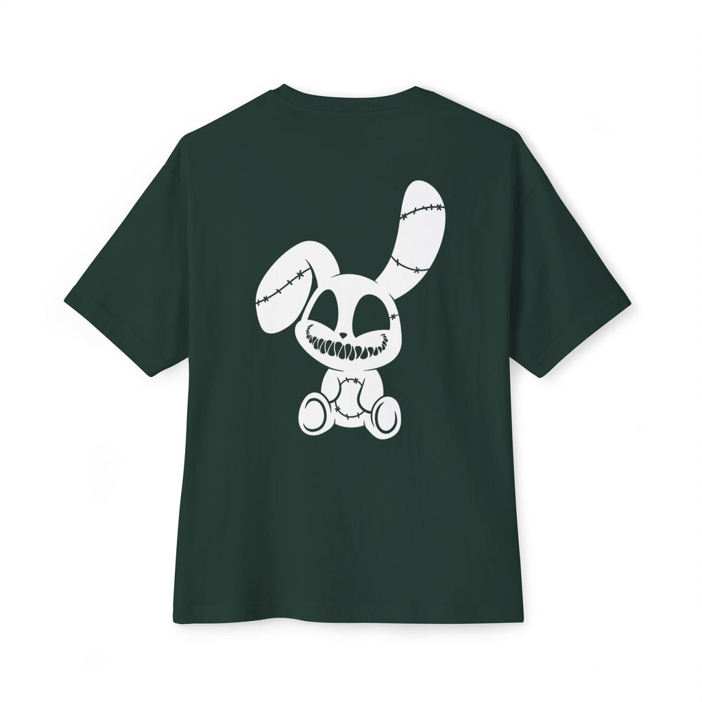 Spooky Grin Tee — Black Oversized Boxy Shirt with Creepy Smile Graphic
