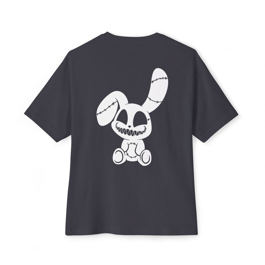 Spooky Grin Tee — Black Oversized Boxy Shirt with Creepy Smile Graphic