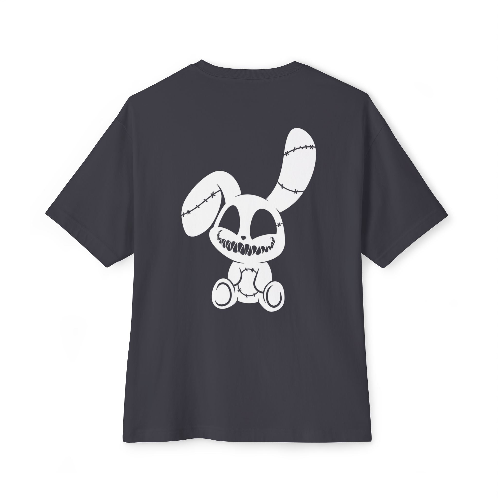 Spooky Grin Tee — Black Oversized Boxy Shirt with Creepy Smile Graphic