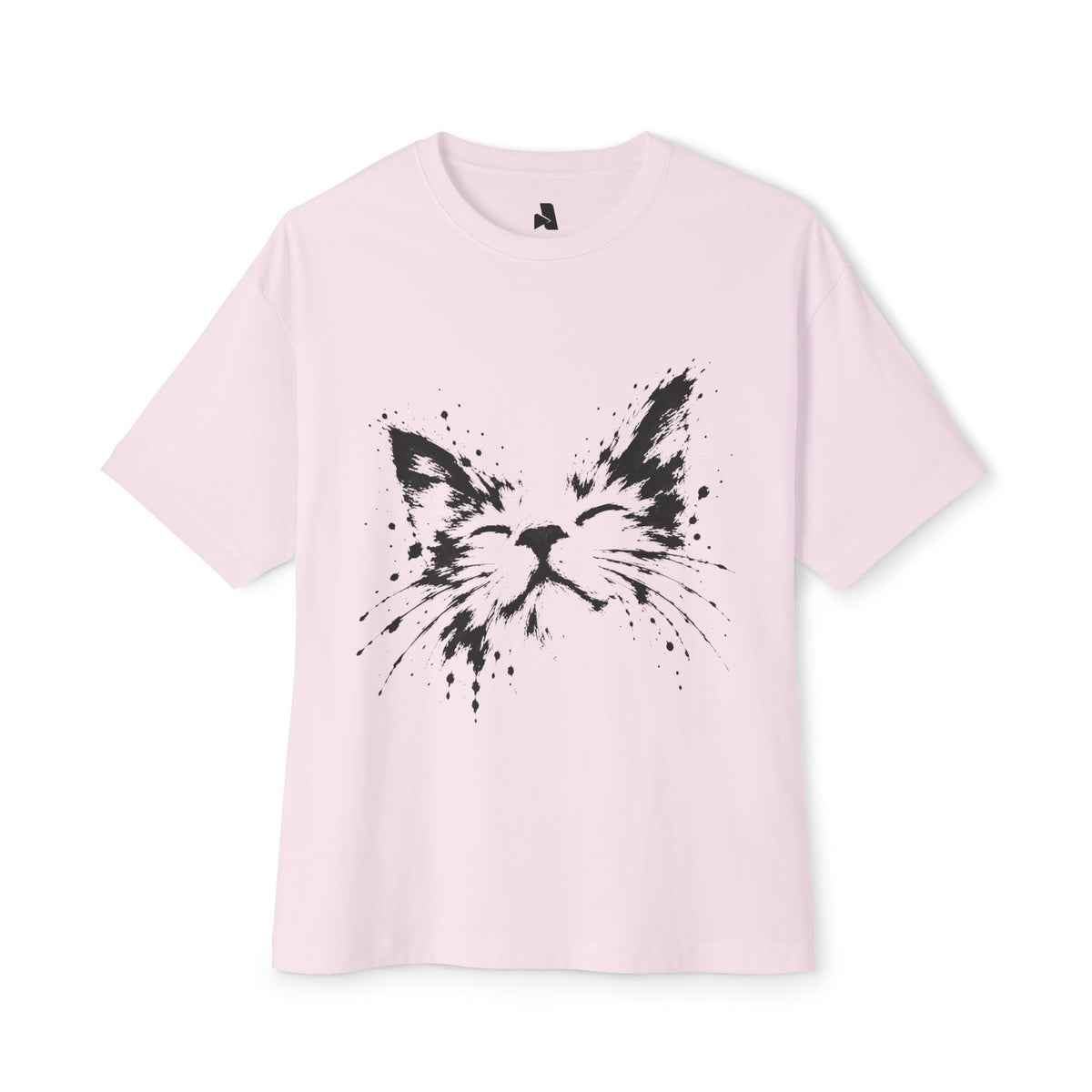 Cat Face Ink Splash Tee — Oversized Boxy Graphic T-Shirt