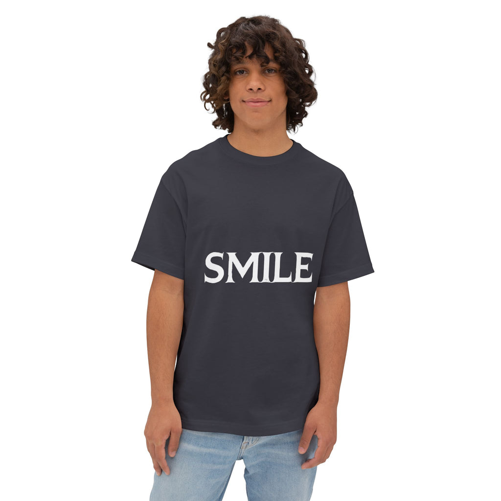 SMILE Graphic Tee — Black Oversized Boxy Shirt with White Gothic Text