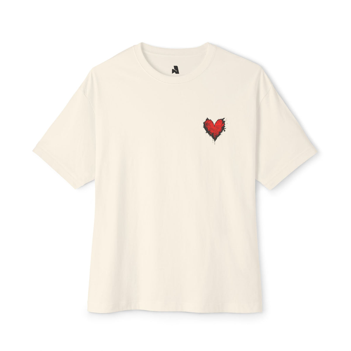 Embroidered Red Heart Tee — Oversized Boxy T-Shirt