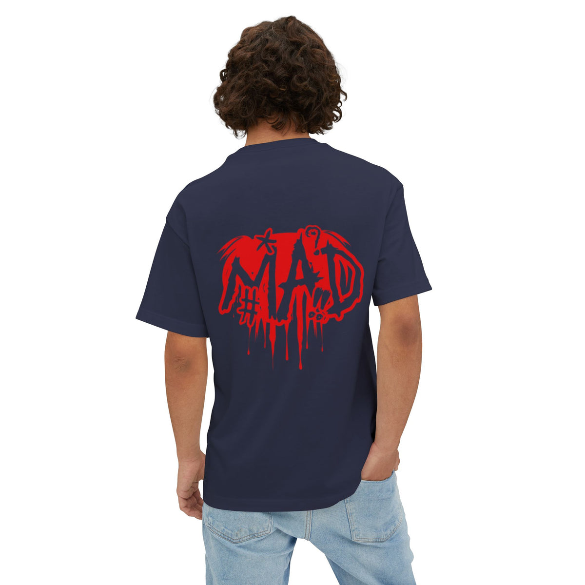 Boxy Tee — Small Red Drip "MAD" Logo Chest Graphic