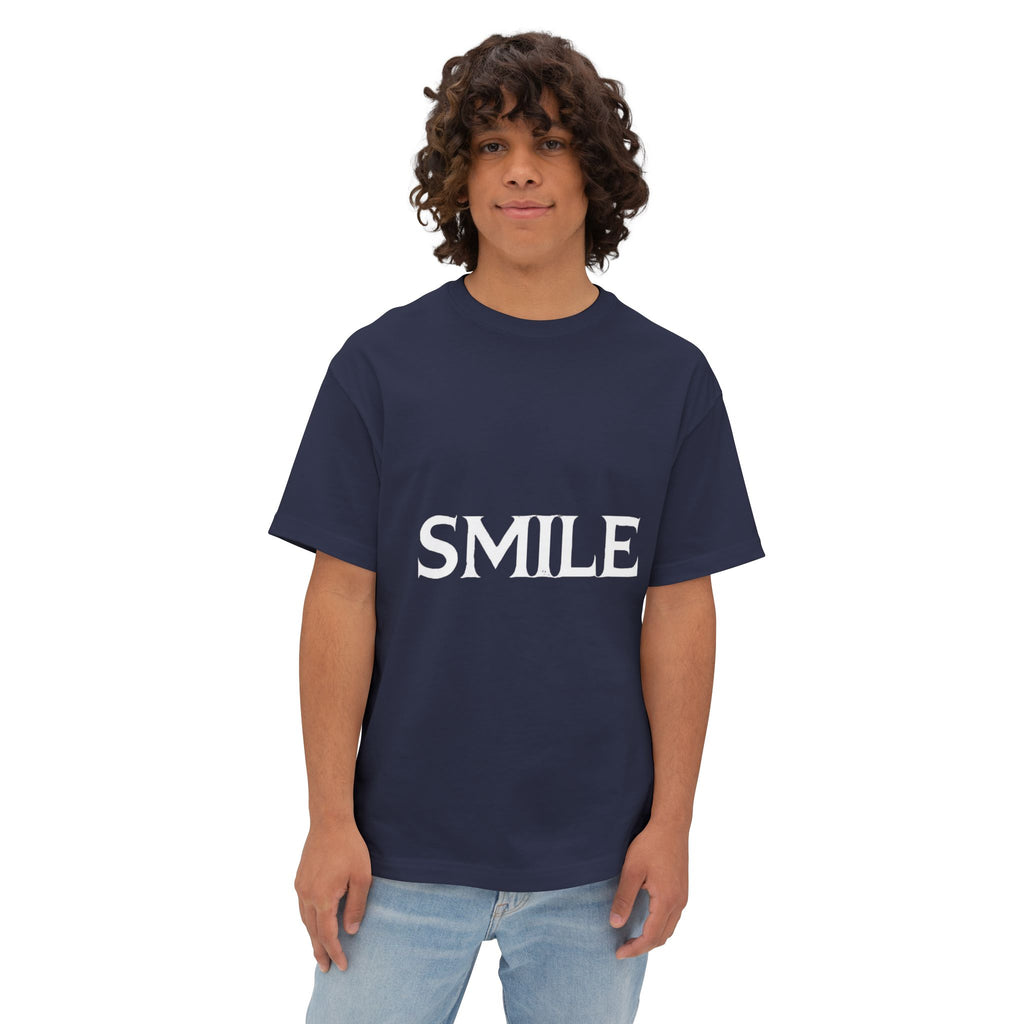 SMILE Graphic Tee — Black Oversized Boxy Shirt with White Gothic Text