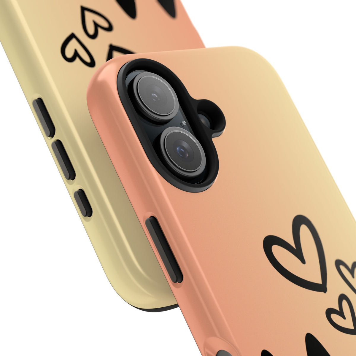 Cat Heart Tough Phone Case — Cute Black Cat on Peach Ombre Protective Phone Cover