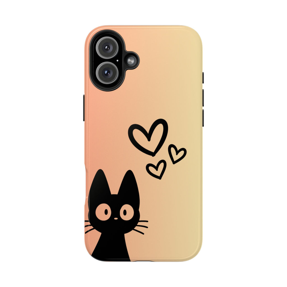 Cat Heart Tough Phone Case — Cute Black Cat on Peach Ombre Protective Phone Cover