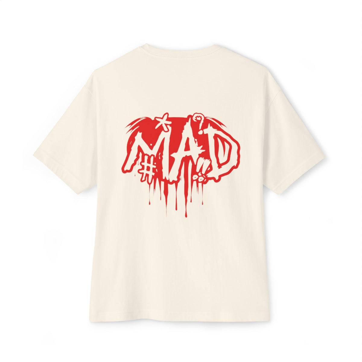 Boxy Tee — Small Red Drip "MAD" Logo Chest Graphic