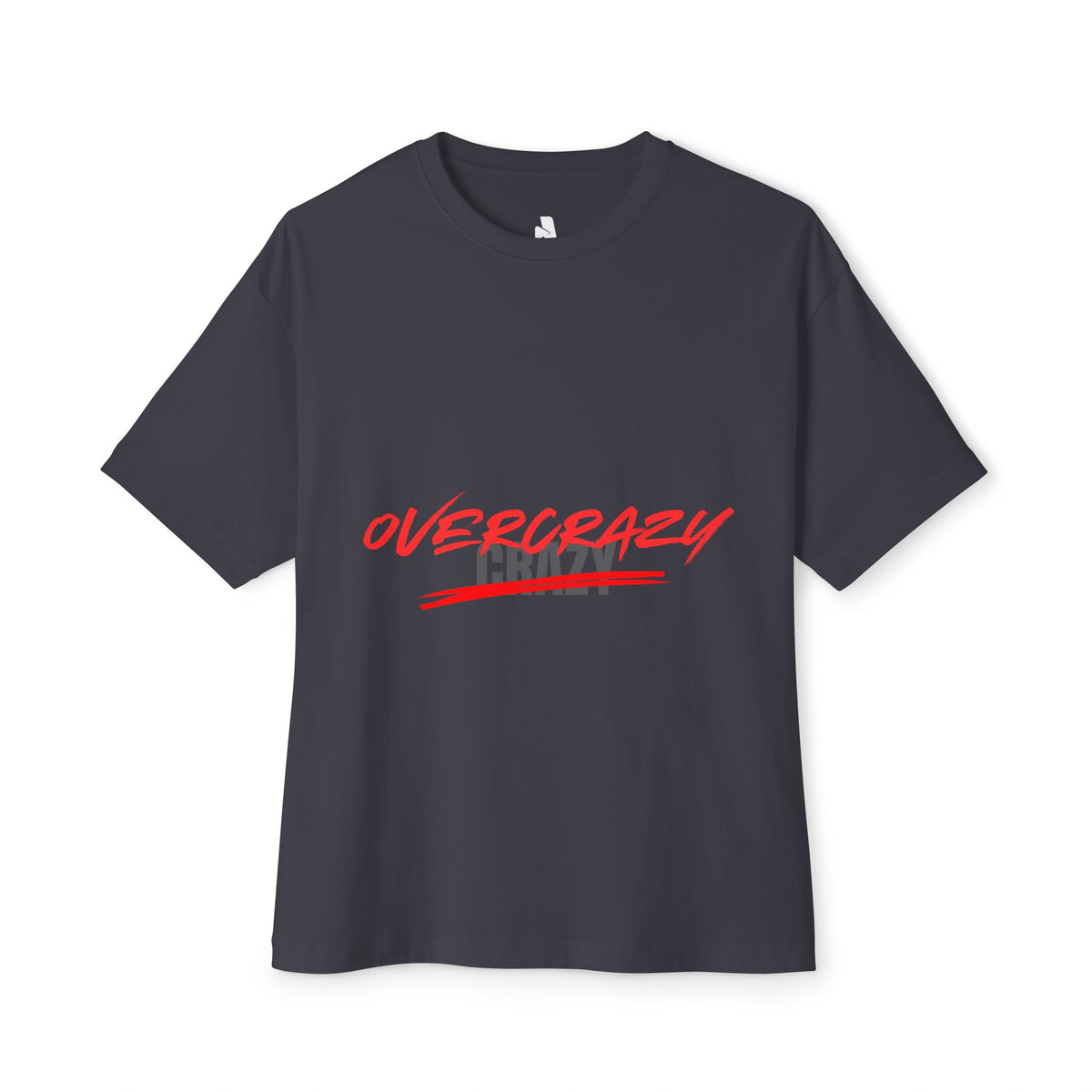 OVERCRAZY Tee — Oversized Boxy White T‑Shirt with Red Script