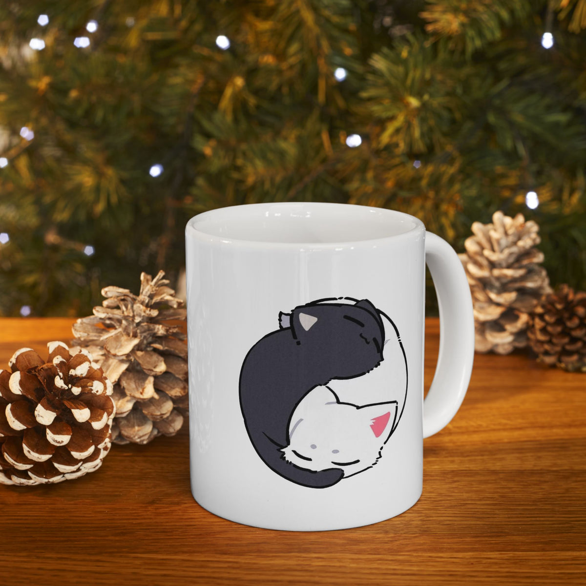 Cat Face Ceramic Mug — Cute Sleeping Kitty Coffee Cup (11oz & 15oz)