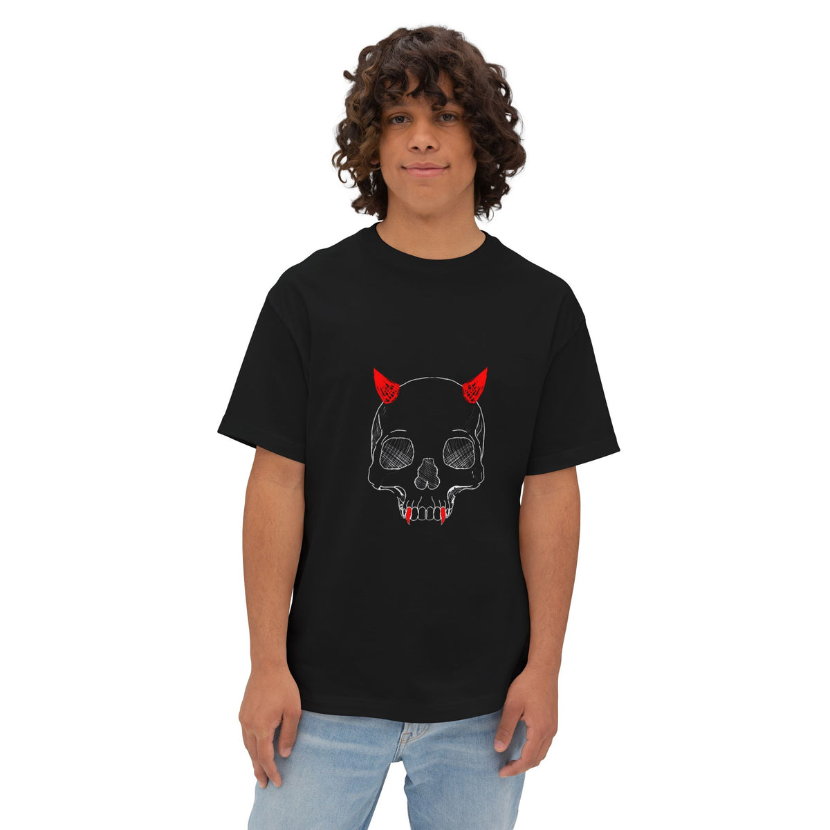 Doodled Skull Oversized Boxy Tee