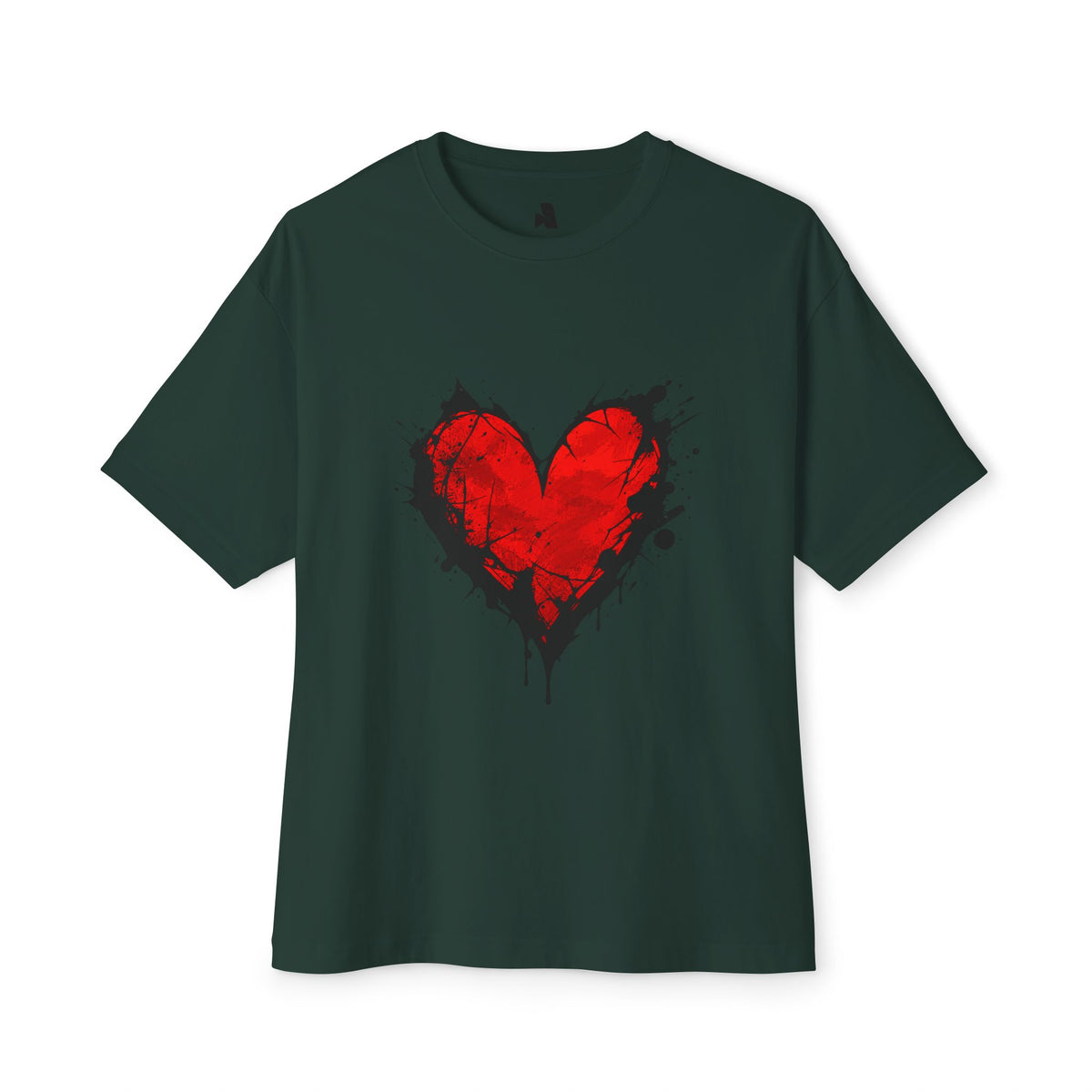 Grunge Red Heart Oversized Tee — Boxy Unisex Graphic T-Shirt