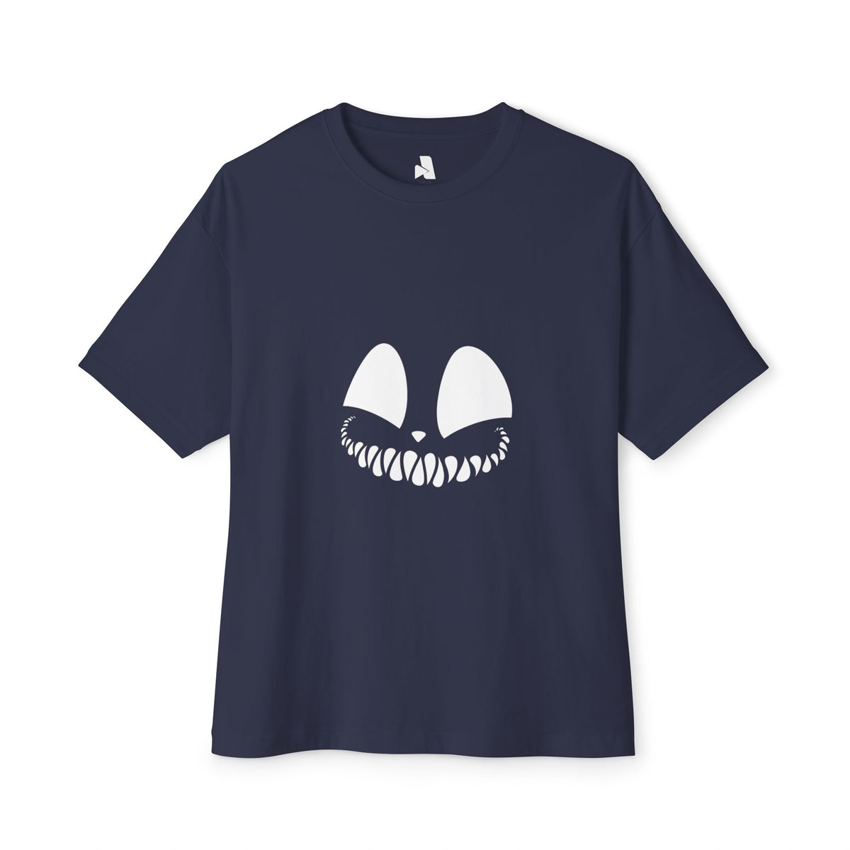 Spooky Grin Tee — Black Oversized Boxy Shirt with Creepy Smile Graphic
