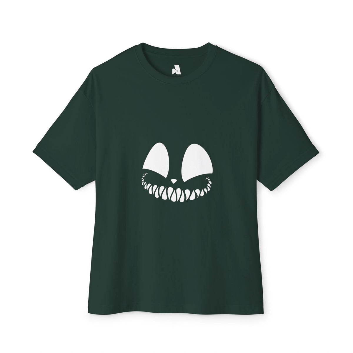 Spooky Grin Tee — Black Oversized Boxy Shirt with Creepy Smile Graphic