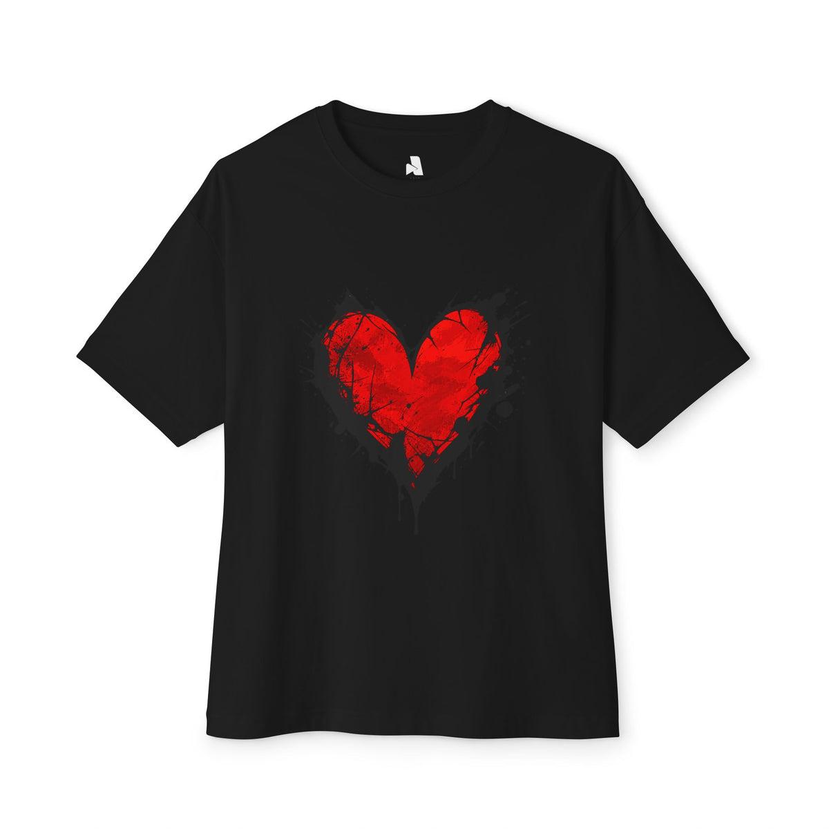 Grunge Red Heart Oversized Tee — Boxy Unisex Graphic T-Shirt