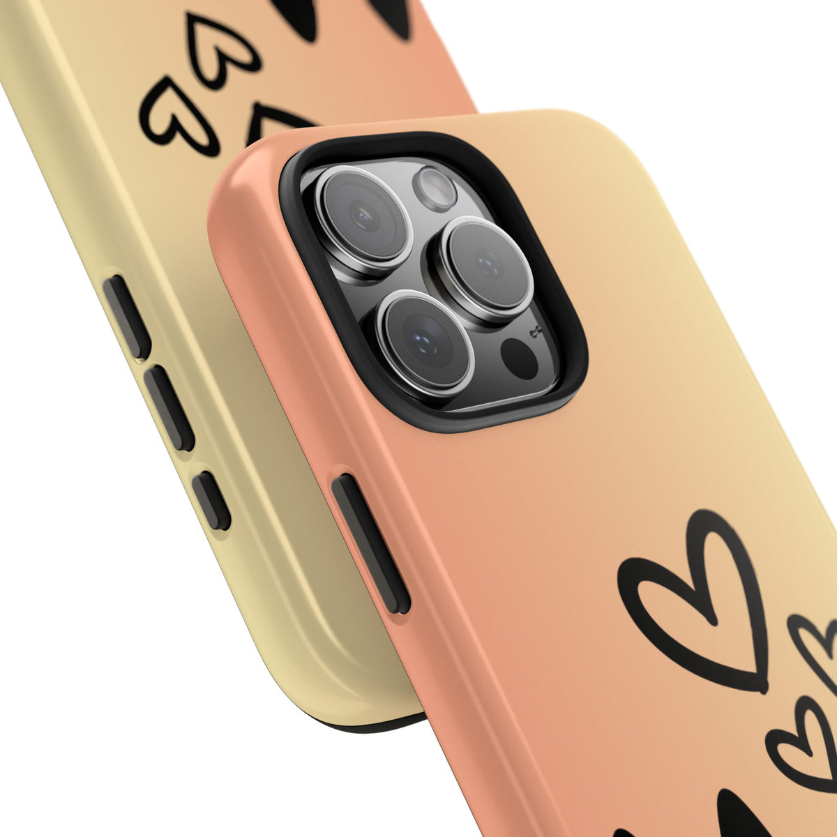 Cat Heart Tough Phone Case — Cute Black Cat on Peach Ombre Protective Phone Cover