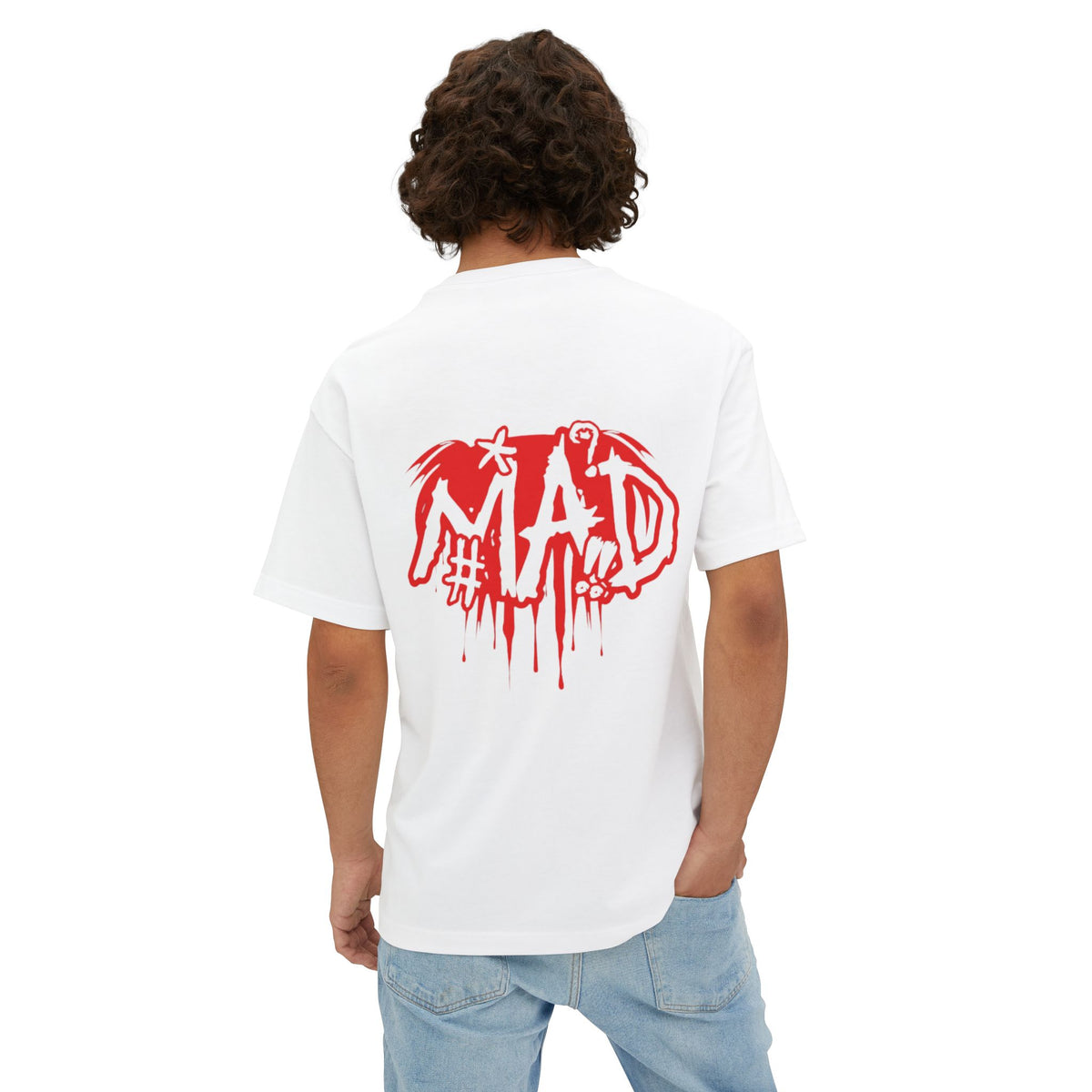 Boxy Tee — Small Red Drip "MAD" Logo Chest Graphic