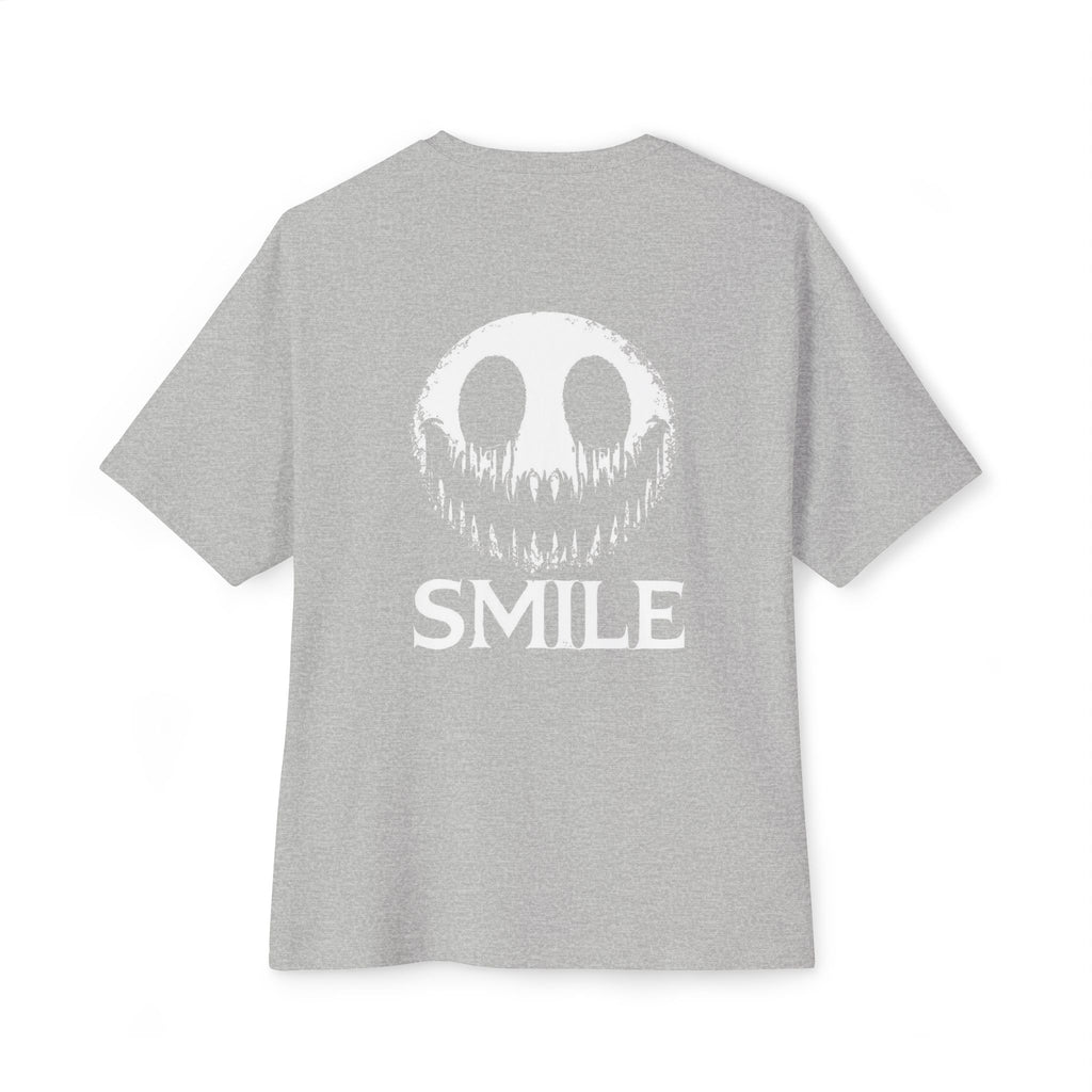 SMILE Graphic Tee — Black Oversized Boxy Shirt with White Gothic Text