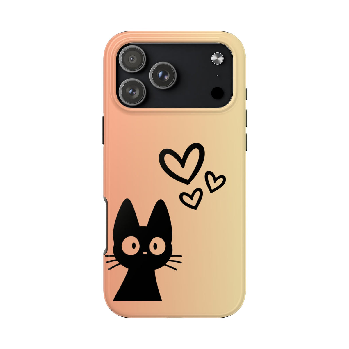 Cat Heart Tough Phone Case — Cute Black Cat on Peach Ombre Protective Phone Cover
