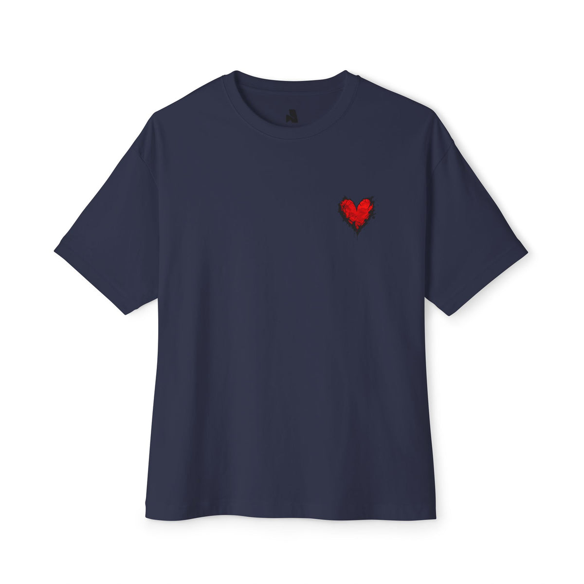 Embroidered Red Heart Tee — Oversized Boxy T-Shirt