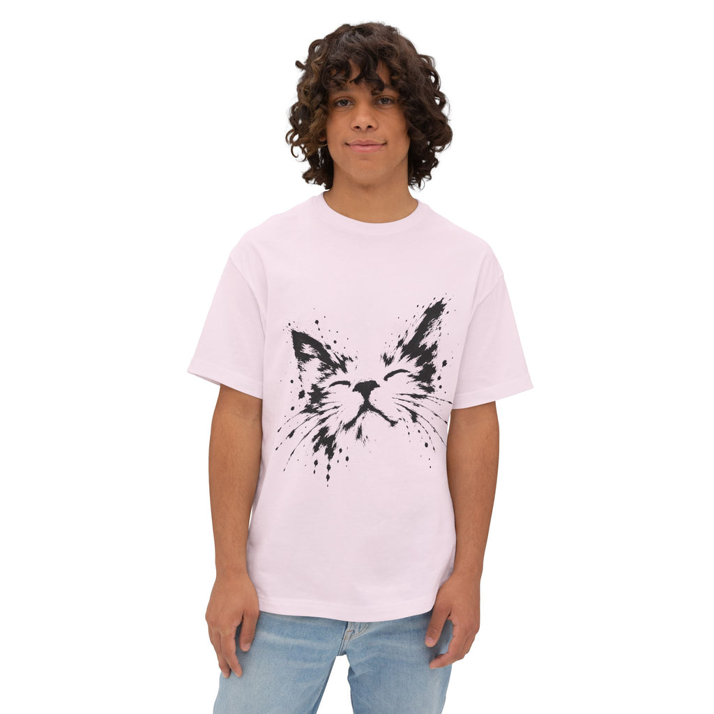 Cat Face Ink Splash Tee — Oversized Boxy Graphic T-Shirt