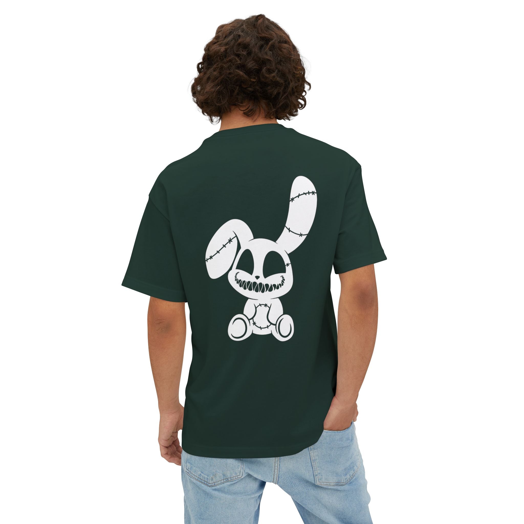Spooky Grin Tee — Black Oversized Boxy Shirt with Creepy Smile Graphic