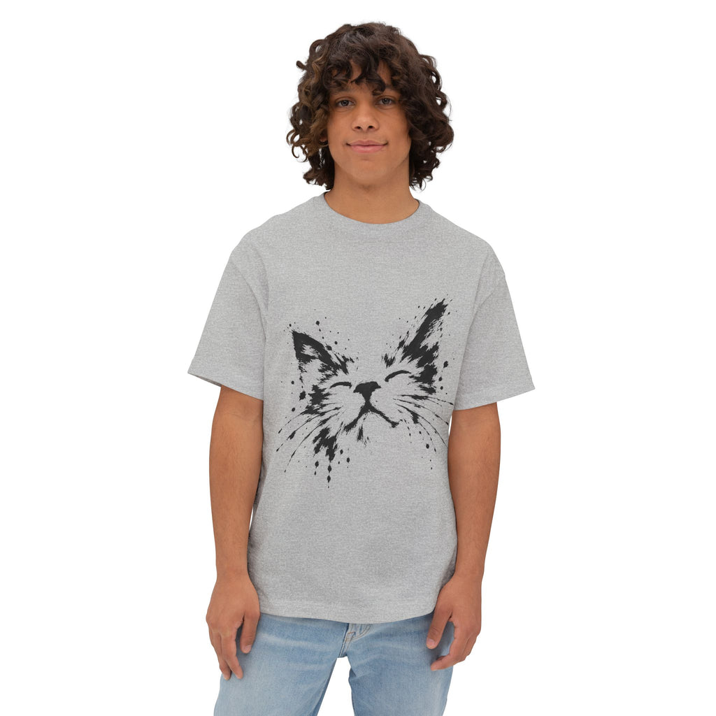 Cat Face Ink Splash Tee — Oversized Boxy Graphic T-Shirt