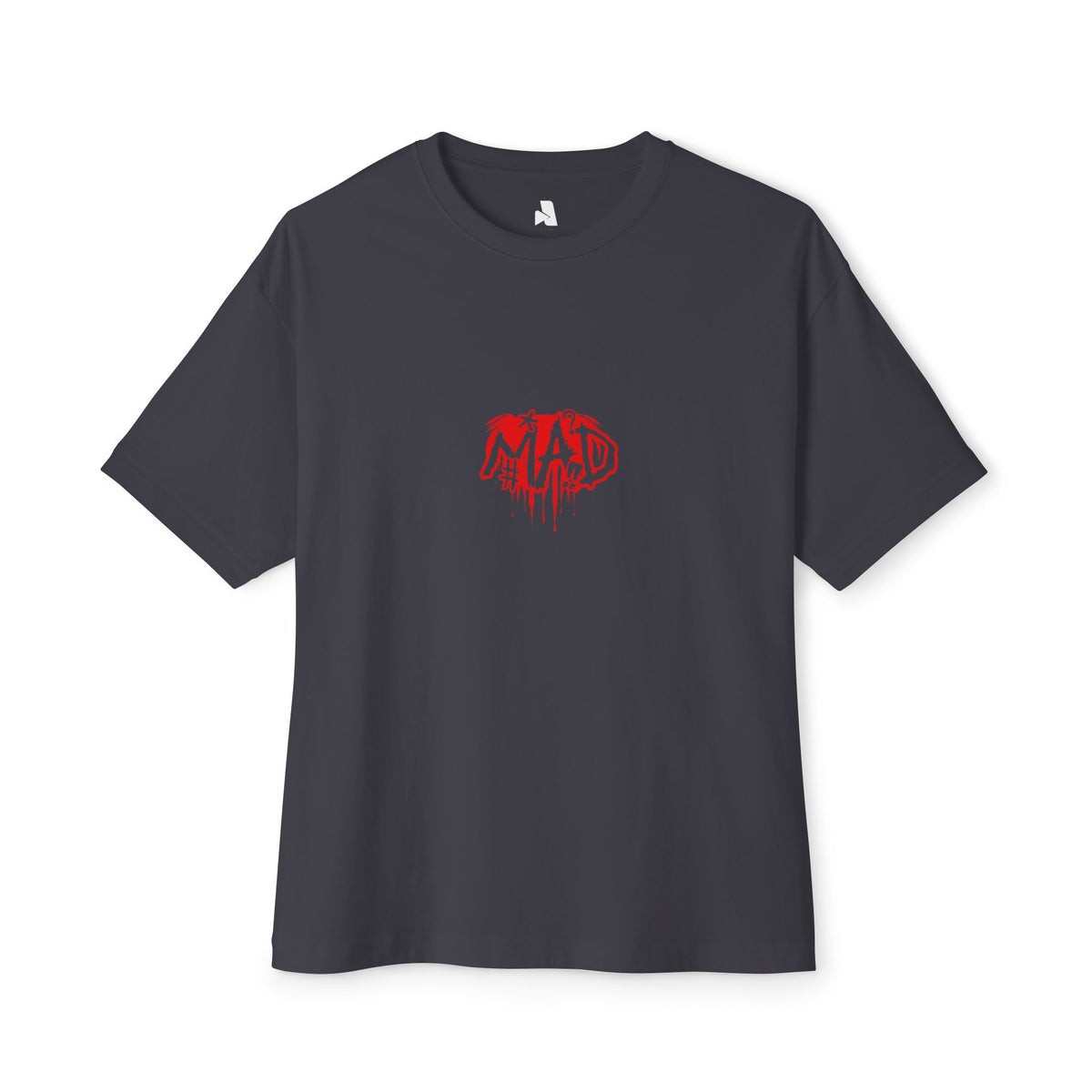 Boxy Tee — Small Red Drip "MAD" Logo Chest Graphic