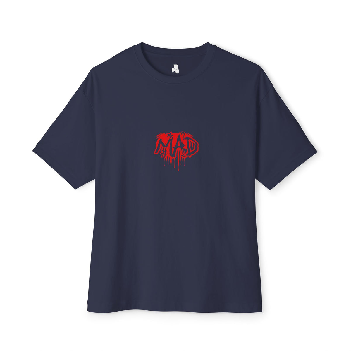 Boxy Tee — Small Red Drip "MAD" Logo Chest Graphic