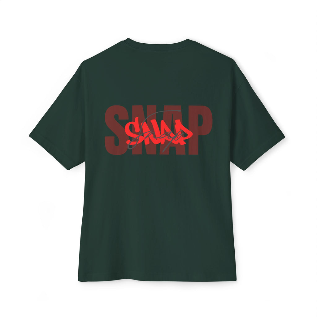 SNAP Graphic Tee — White Oversized Boxy T-Shirt with Bold Red Text